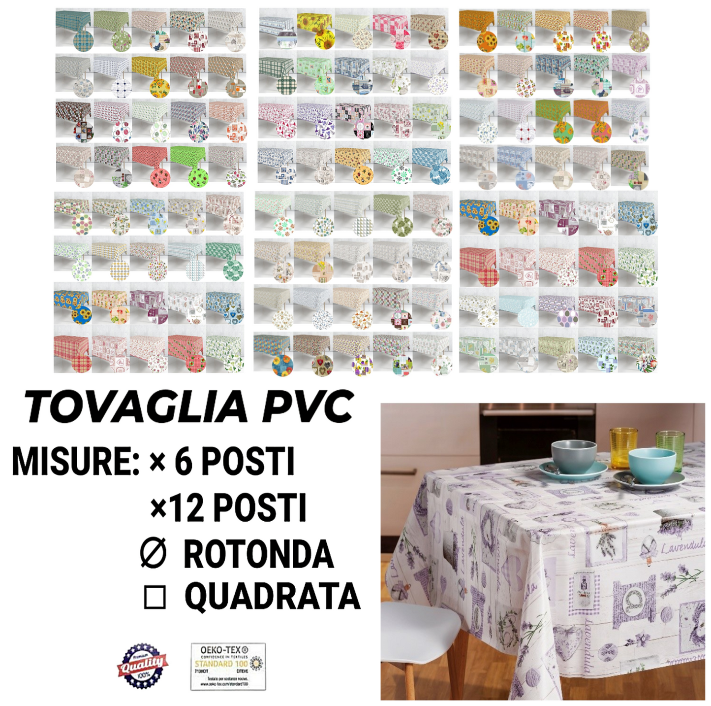 Tovaglia Plastificata in PVC Impermeabile, Antimacchia e Antiscivolo (Fantasia Casuale)
