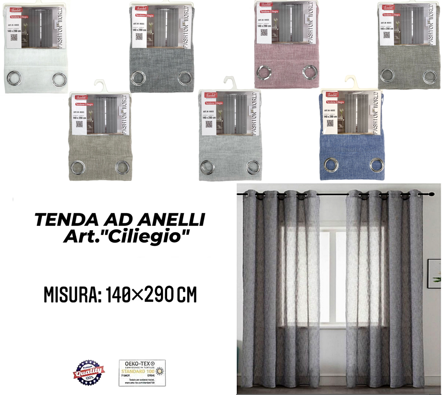 Tenda da Interno ad Anelli Tinta Unita Melange 140×290cm
