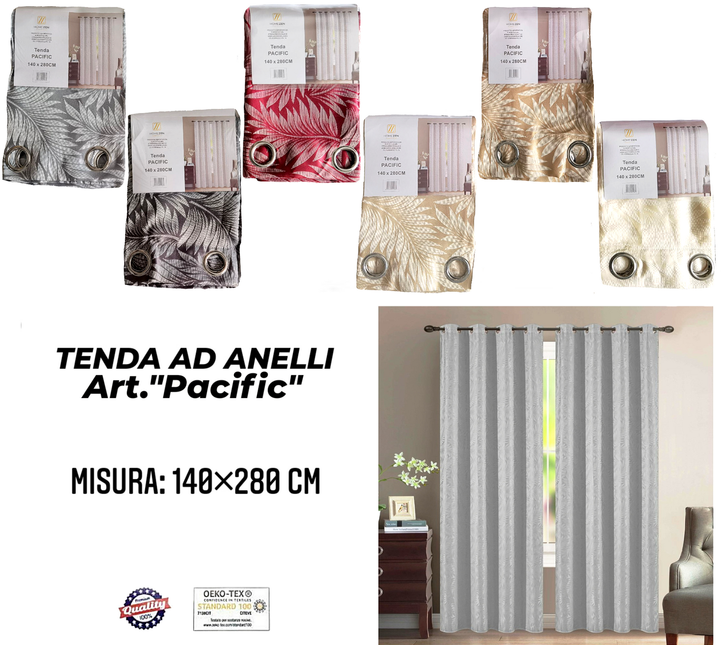 Tenda da Interno ad Anelli Coprente con Fantasia a Foglie di Felce 140×280cm