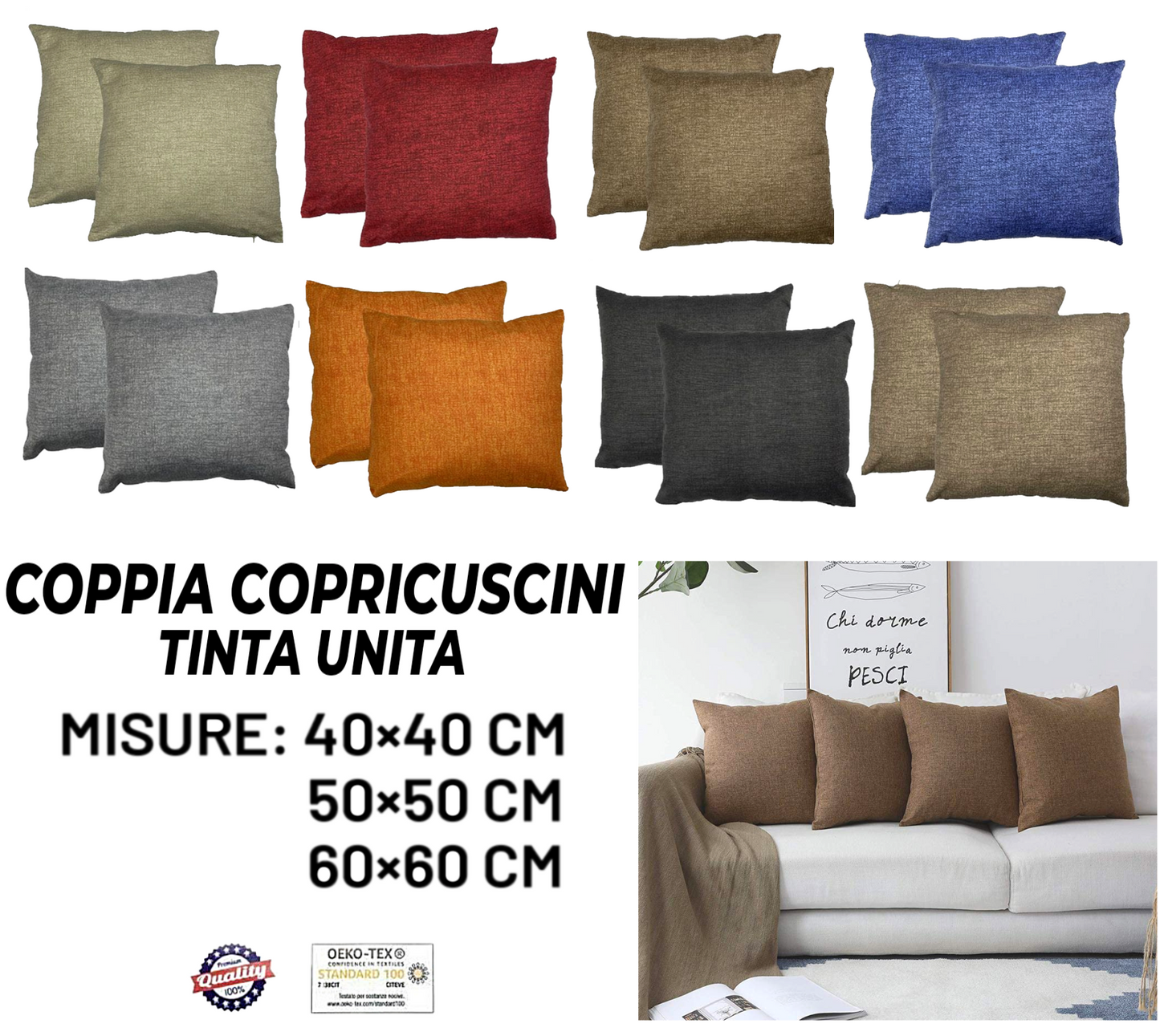 Coppia di Federe per Cuscino del Divano Tinta Unita Melange