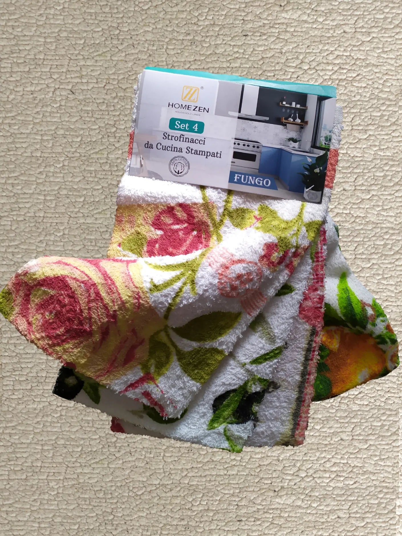 Set da 4 Strofinacci in Spugna 100% Cotone