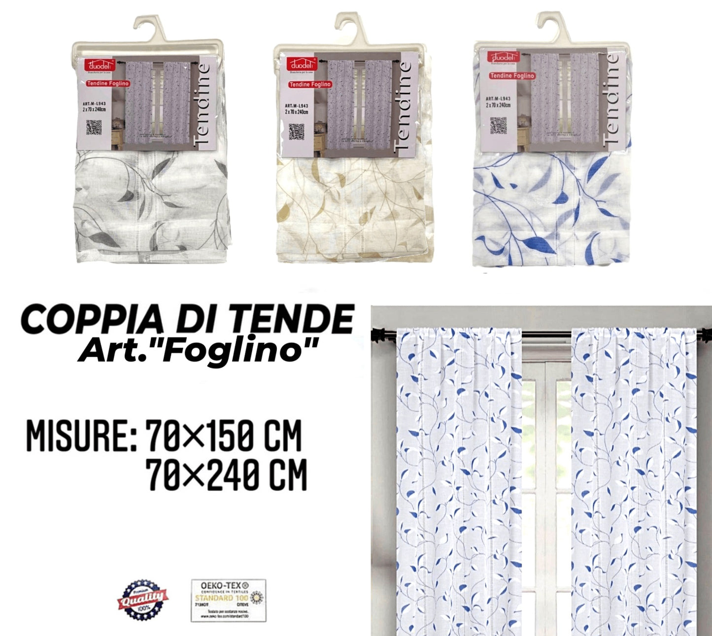 Coppia di Tende con Fantasia con Foglie