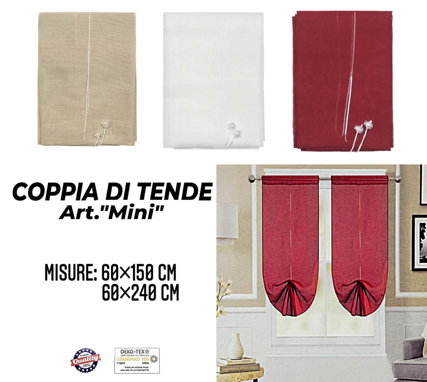 Coppia di Tende Tinta Unita con Cordino