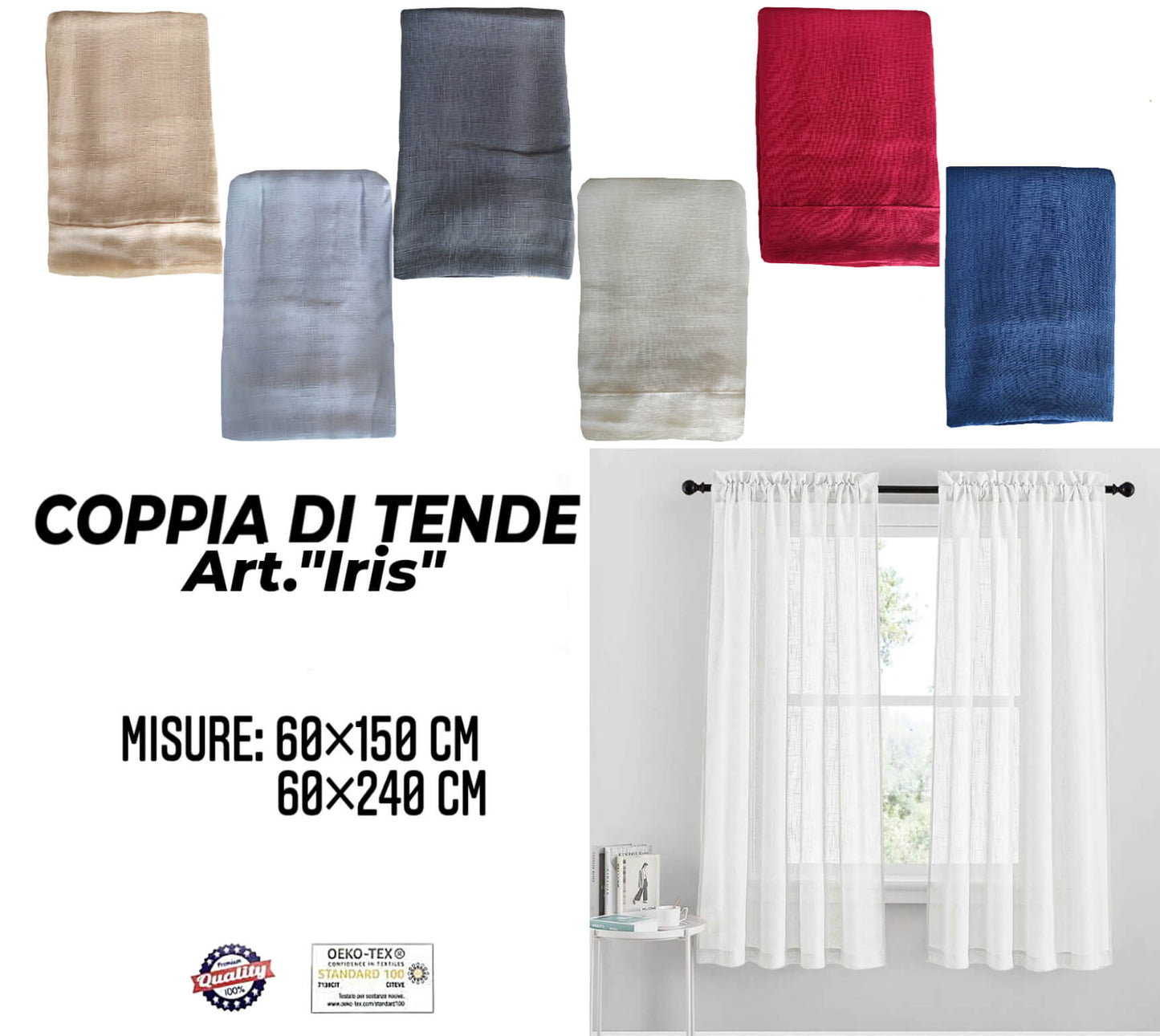 Coppia di Tende Tinta Unita con Trasparenza Effetto Lino