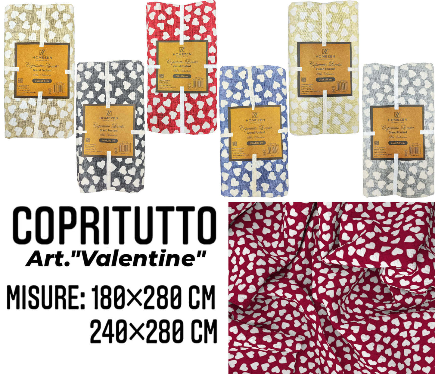 Telo Arredo Copritutto Con Fantasia a Cuori