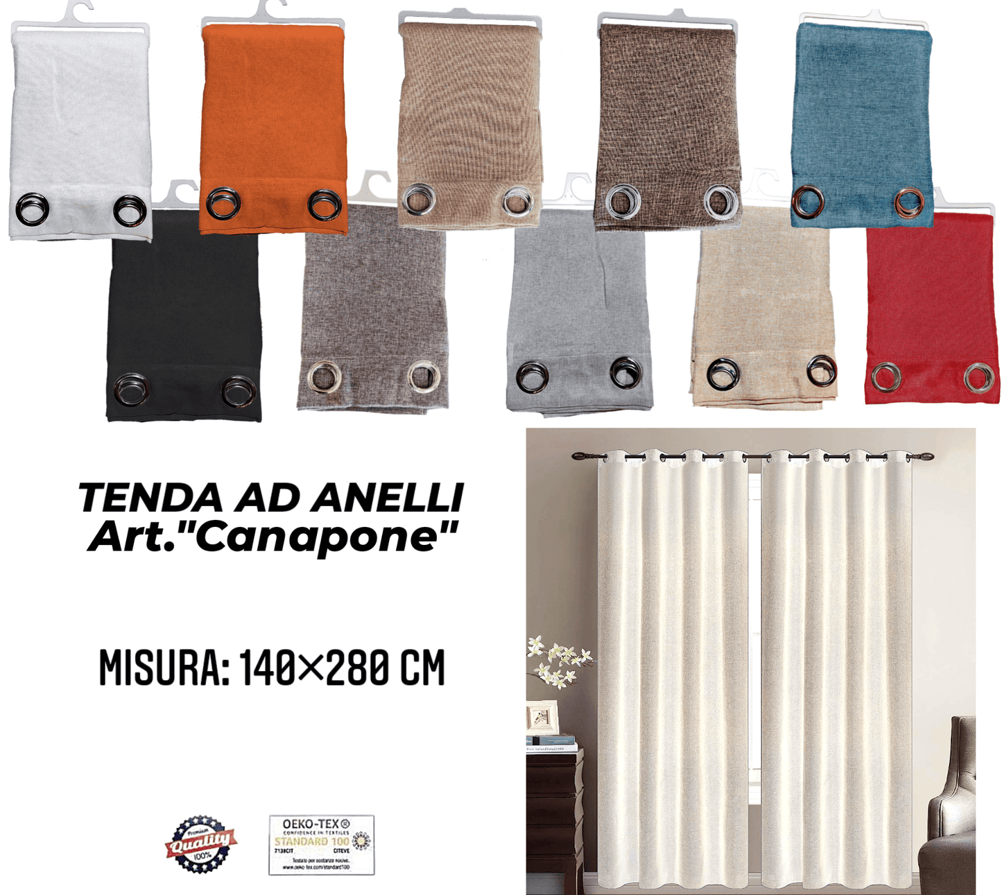 Tenda da Interno ad Anelli Tinta Unita 140×280cm