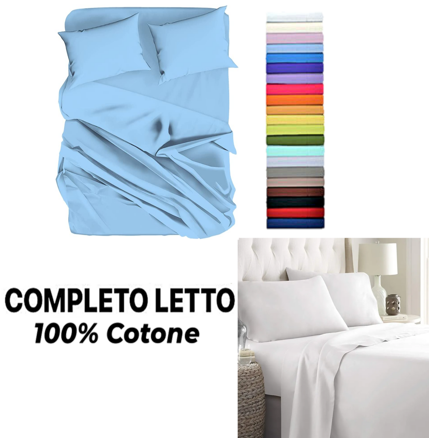 Completo Letto in 100% Cotone Tinta Unita