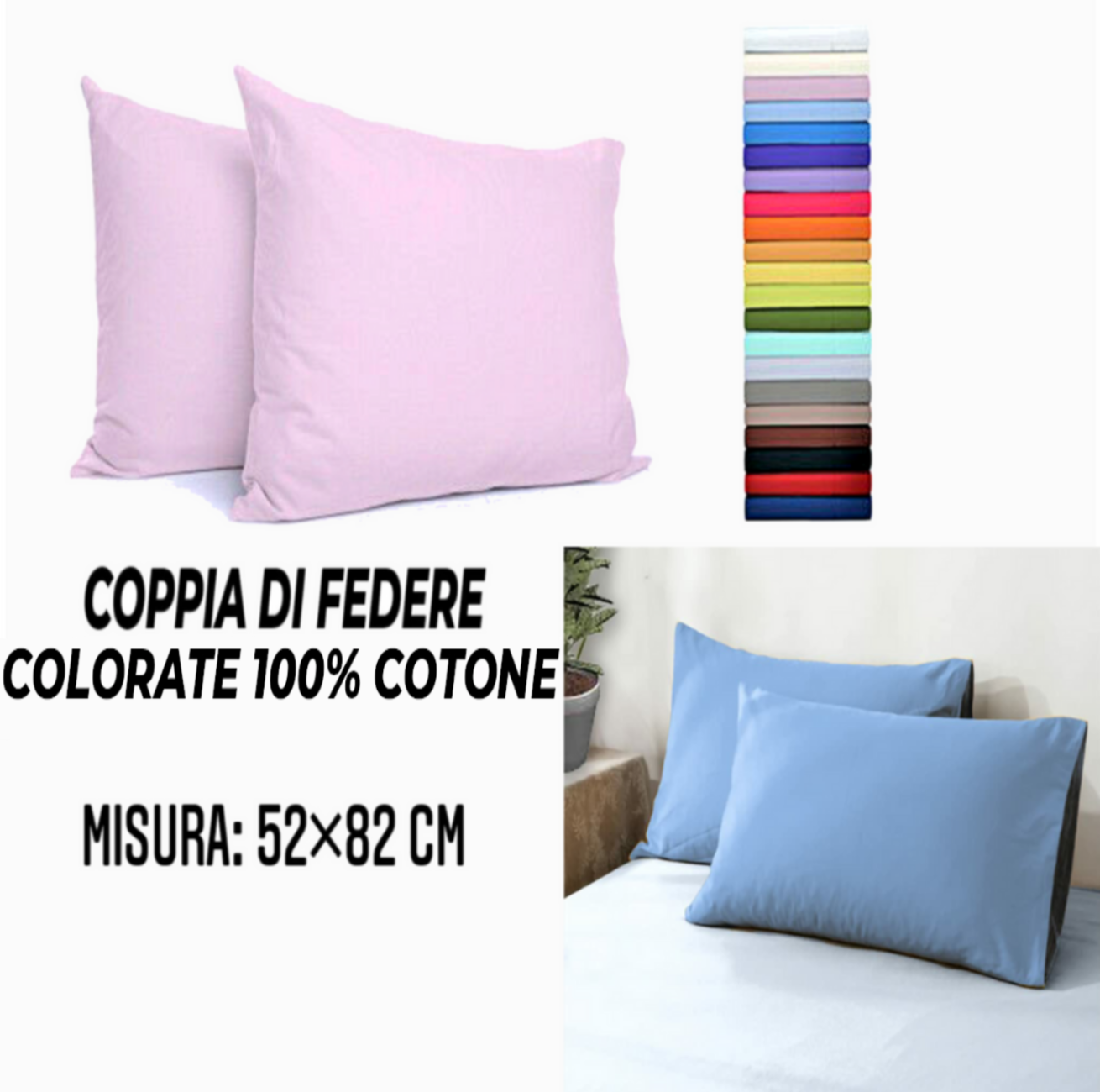 Coppia di Federe in Puro Cotone Colorate