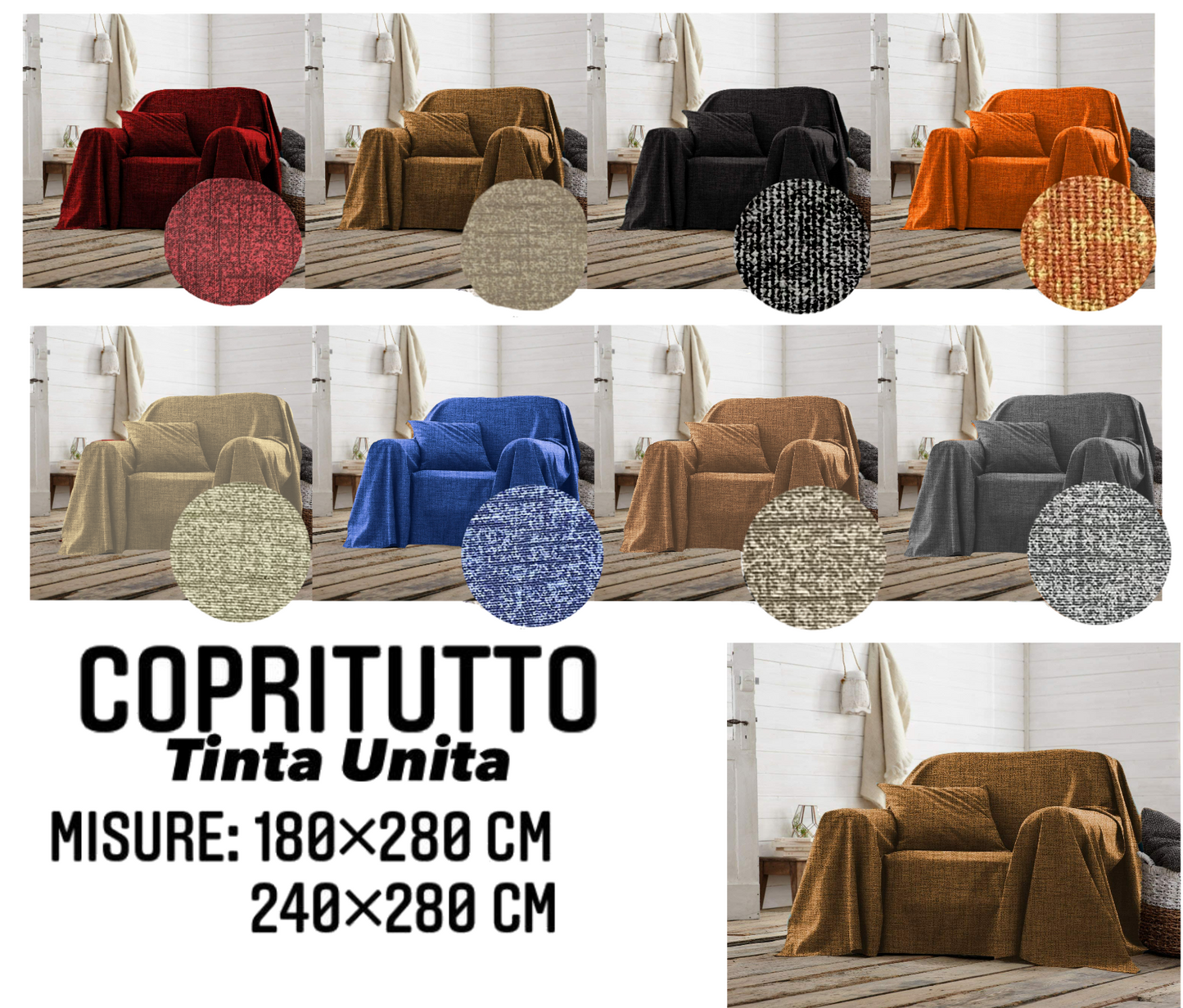 Telo Arredo Copritutto Tinta Unita Melangiato a Pastello