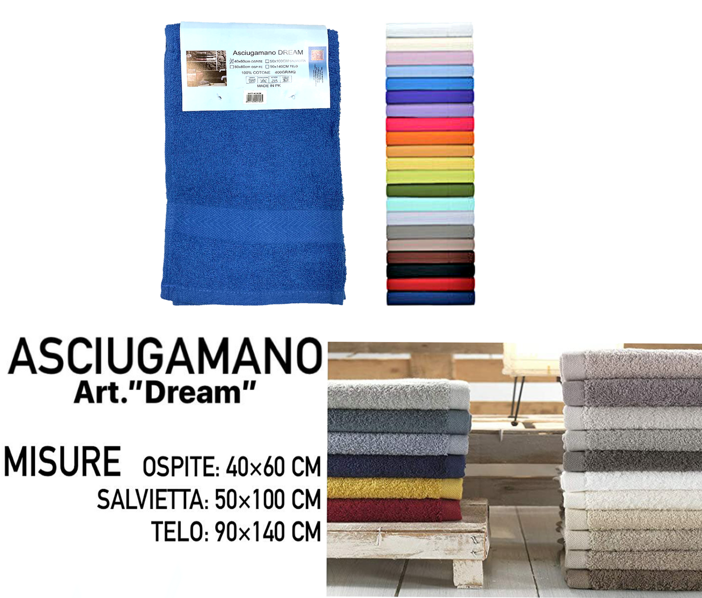 Asciugamani Ospite / Salvietta / Telo Tinta Unita 100% Cotone 400 GR/M²