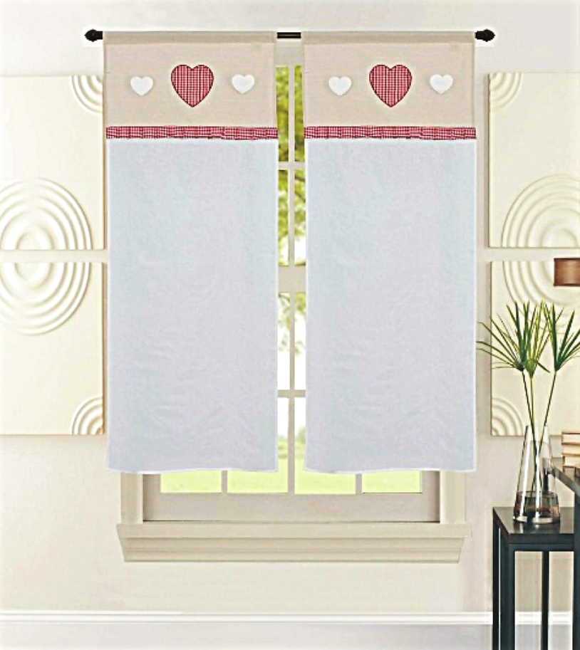 Coppia di Tende con Inserto e Ricamo con Cuore