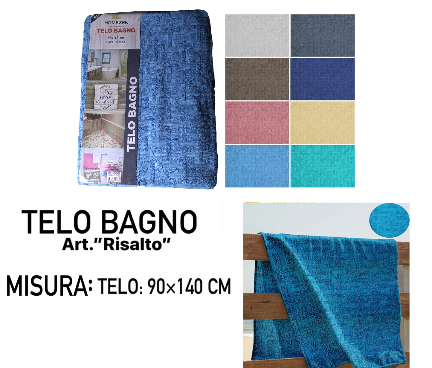 Telo Bagno Tinta Unita Con Fantasia 100% Cotone 450 GR/M²