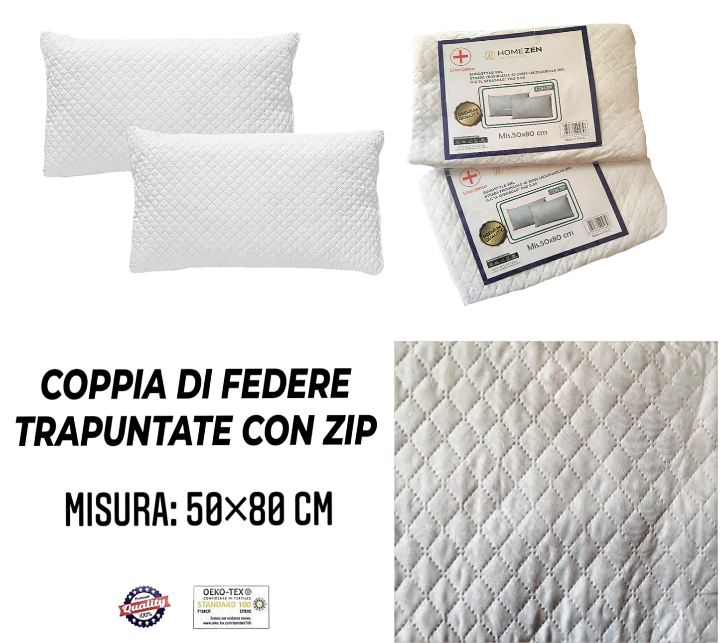 Coppia di Federe Sanitarie con Zip Antiacaro Anallergiche Antibatteriche