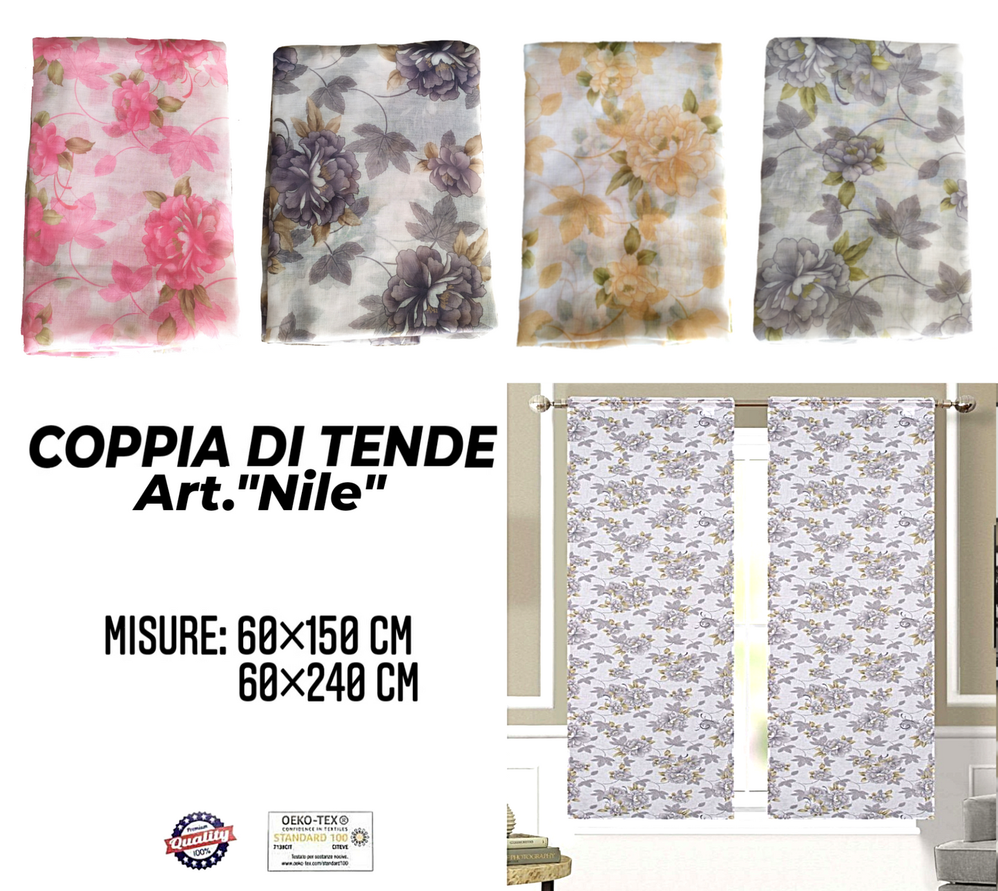 Coppia di Tende con Fantasia a Fiori