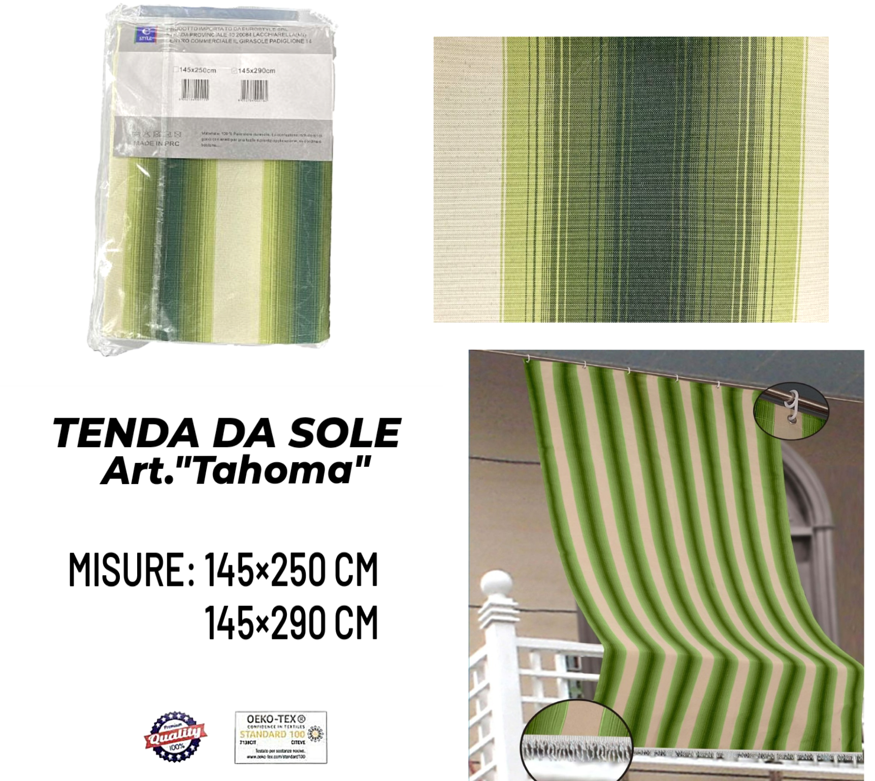 Tenda Da Sole Rigata Per Balcone - Poliestere Antimuffa, Idrorepellente, Misura 145x290 Cm, Gialla - Foto 7