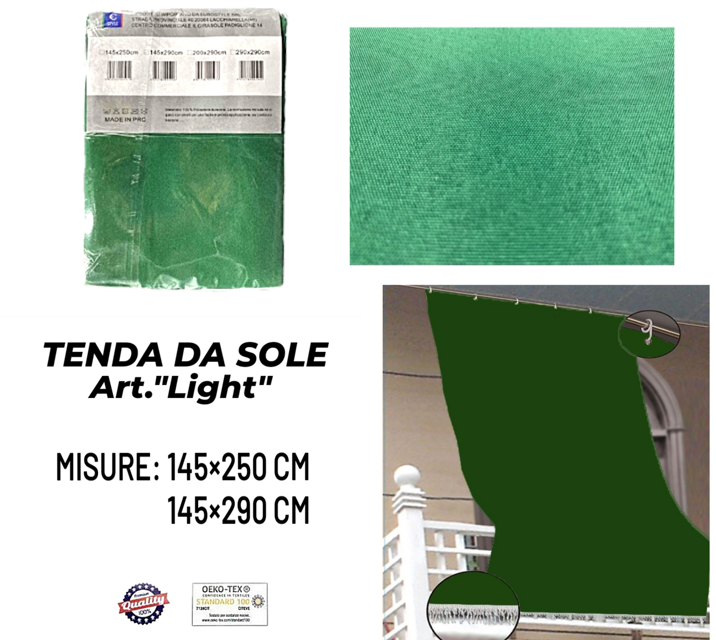 Tenda da Sole da Esterno Tinta Unita con Frange (Anelli Inclusi)