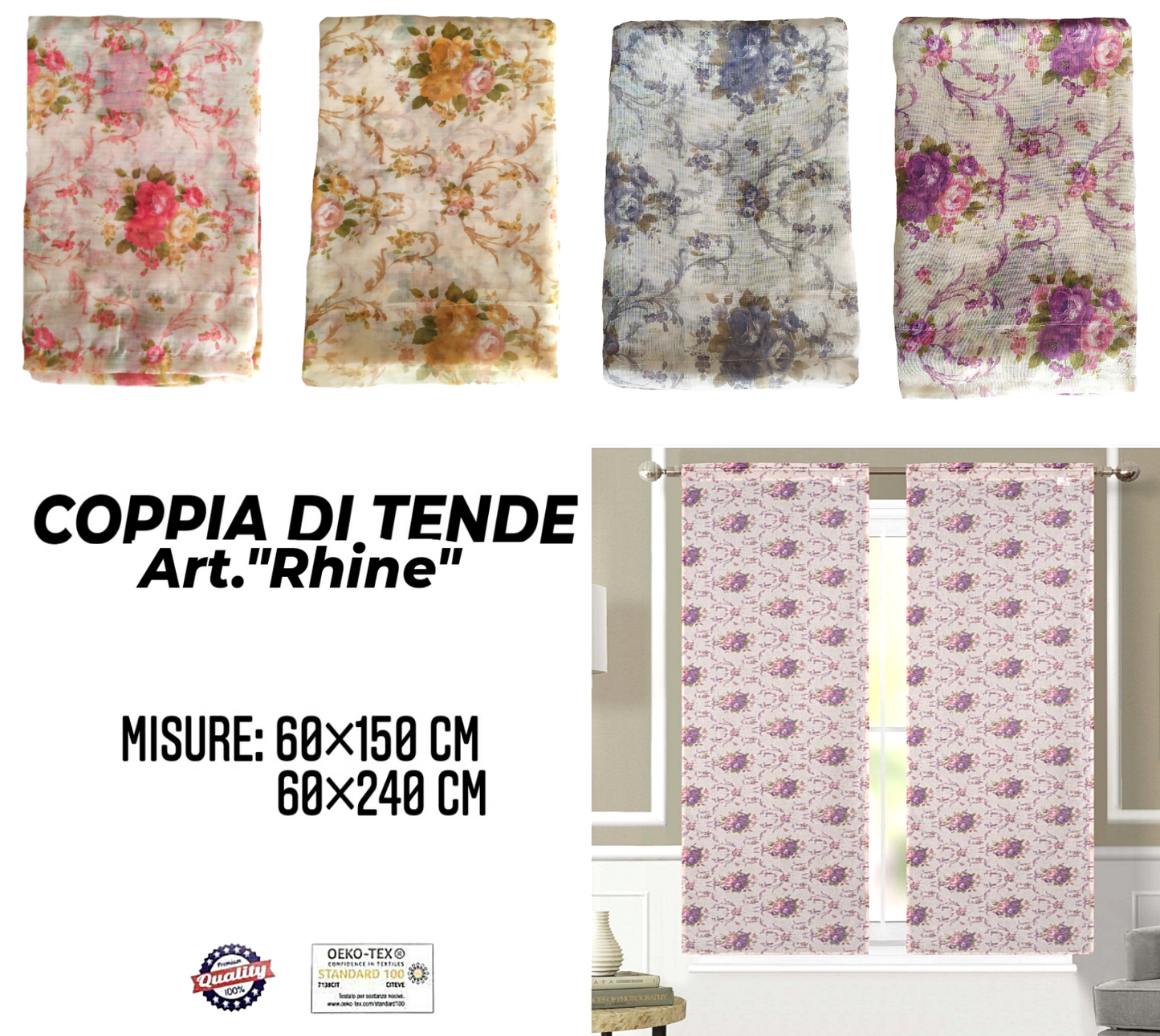 Coppia di Tende con Fantasia Fiorata