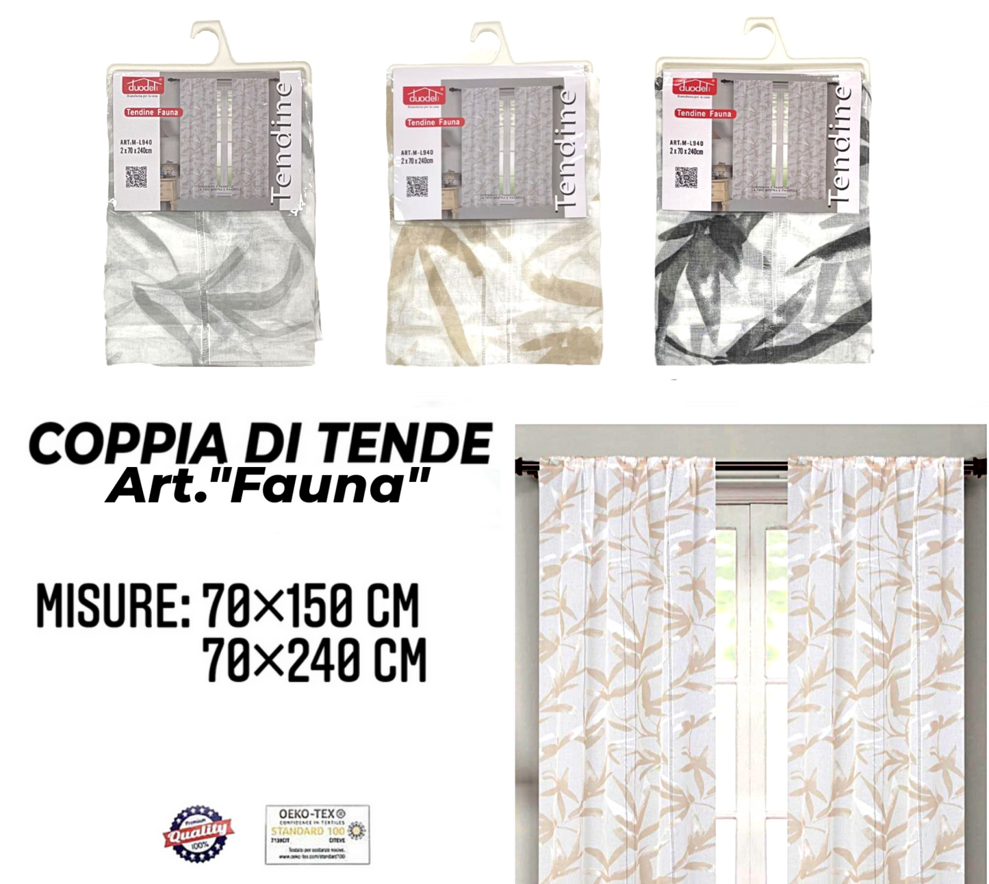 Coppia di Tende con Fantasia con Foglie