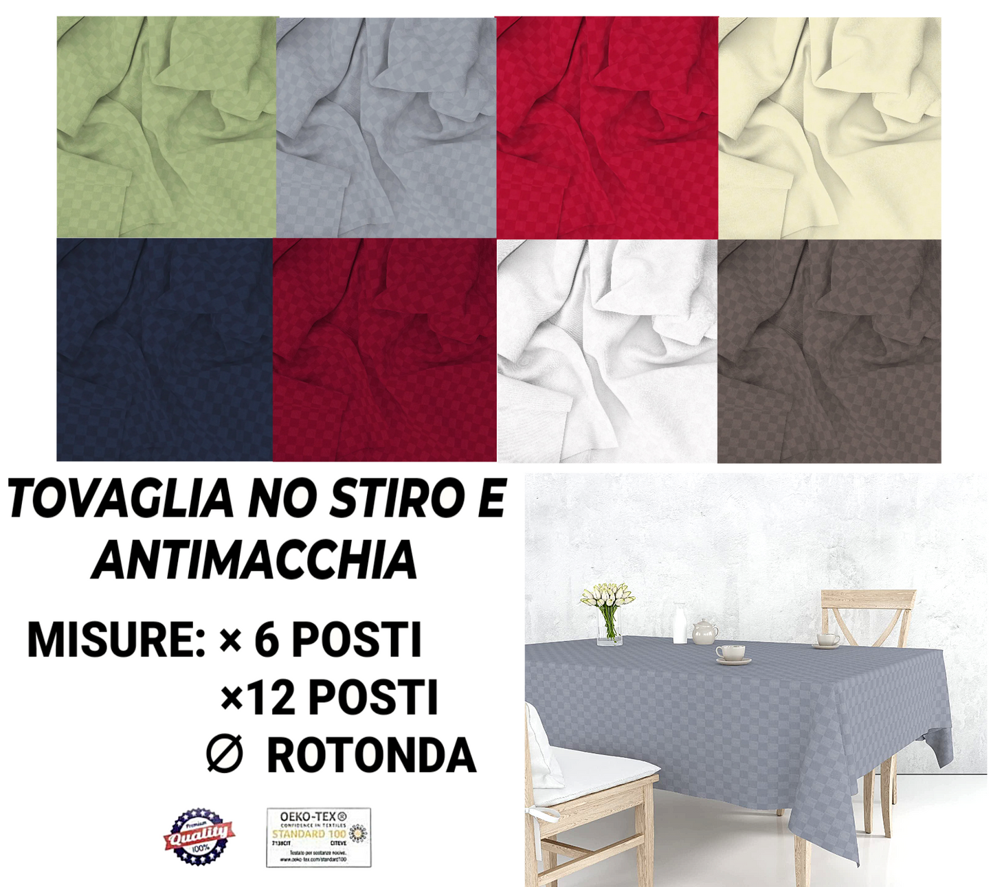Tovaglia No Stiro e Antimacchia a Quadretti Tinta Unita