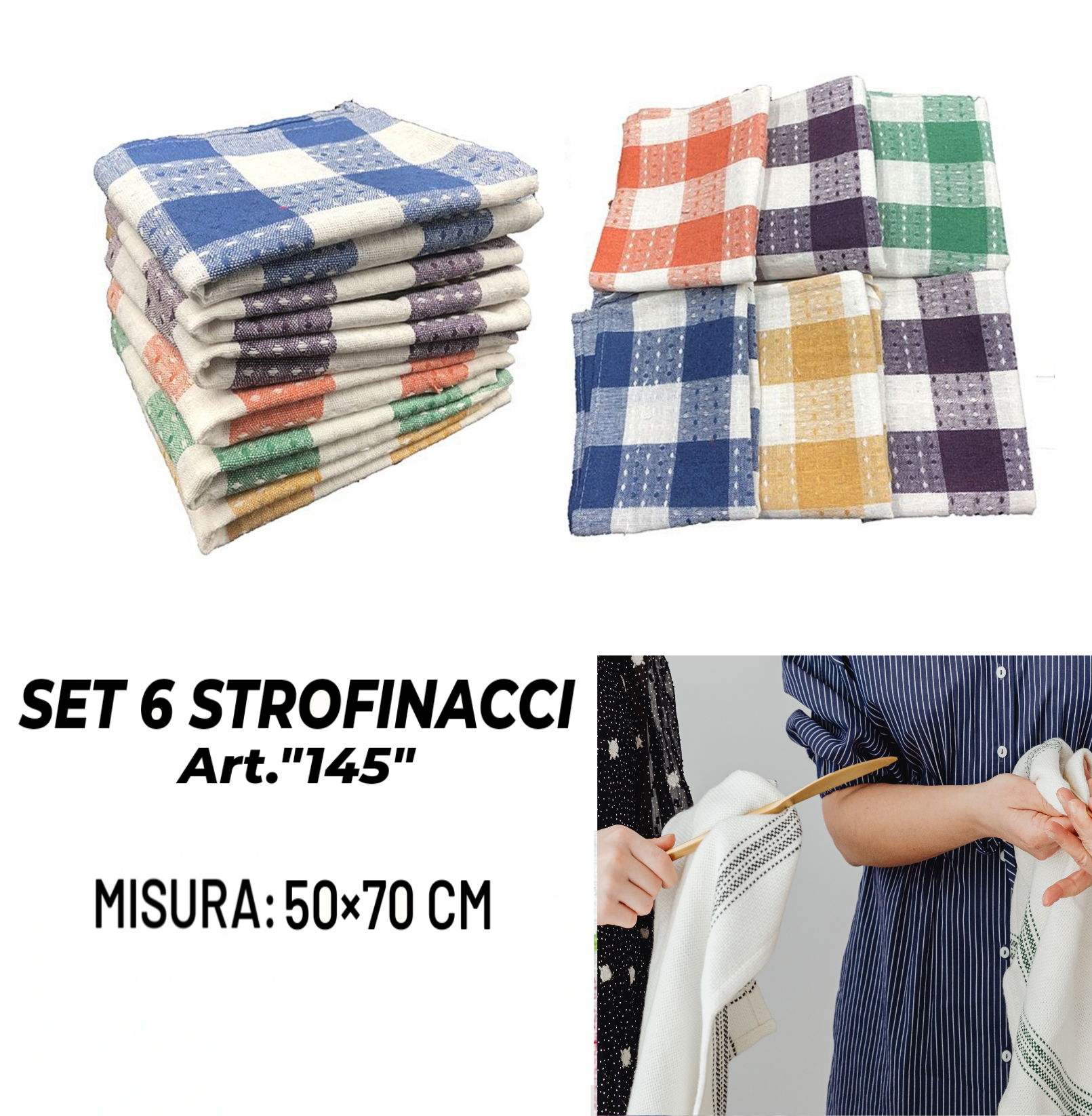 Set da 6 Strofinacci 100% Cotone Tinto in Filo 145 – Riflessi Casa