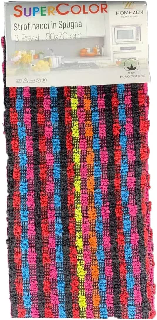 Set da 3 Strofinacci in Spugna 100% Cotone "Supercolor"