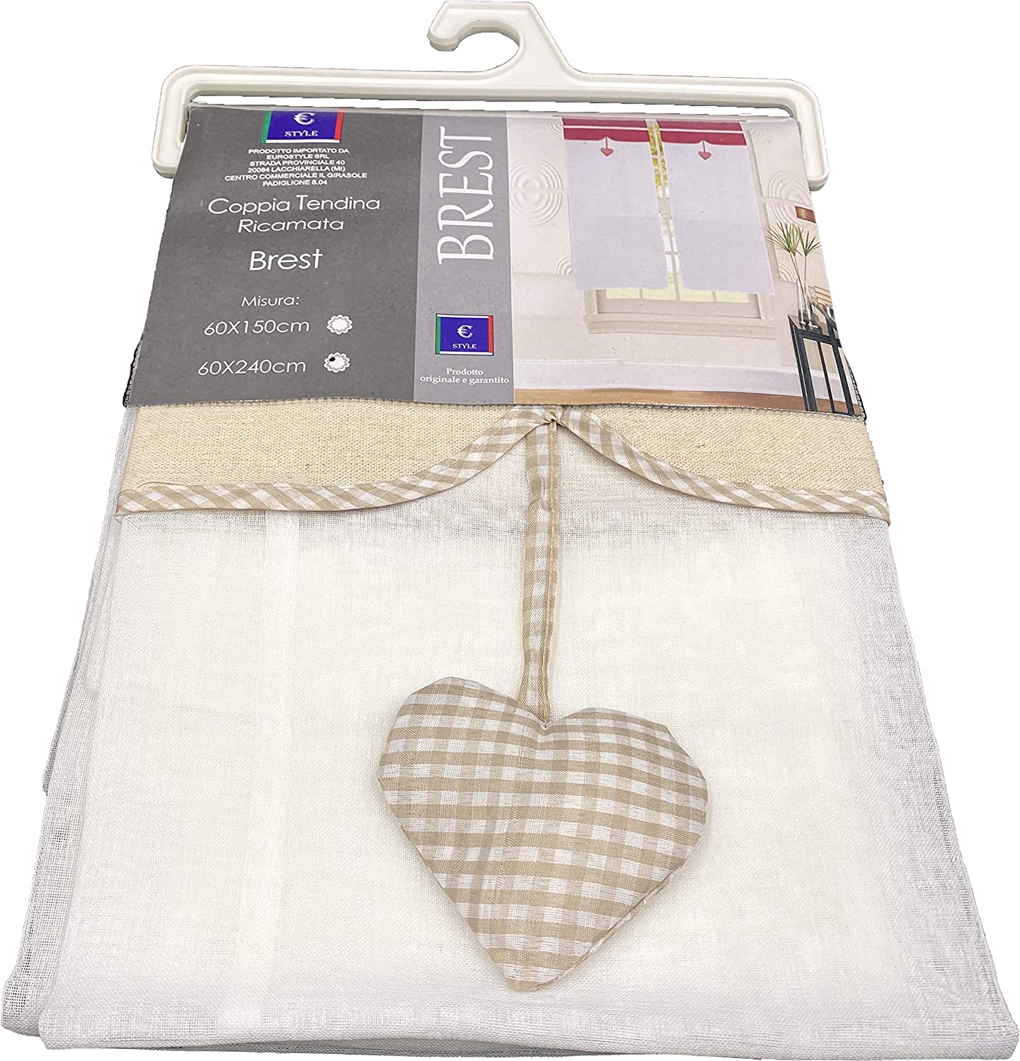 Coppia di Tende con Inserto e Ricamo con Cuore