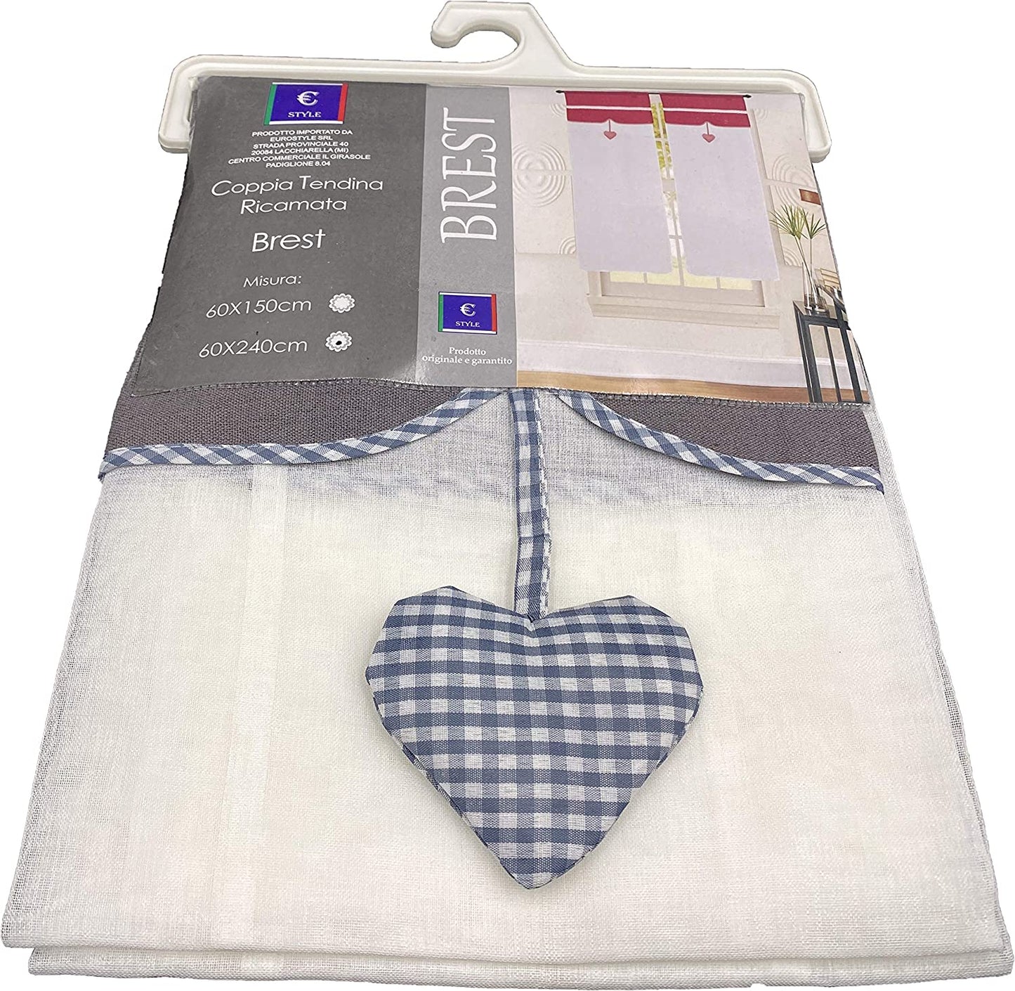 Coppia di Tende con Inserto e Ricamo con Cuore