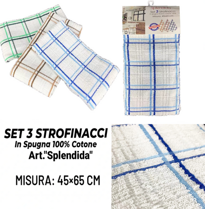 Set da 3 Strofinacci in Spugna 100% Cotone "Splendida"