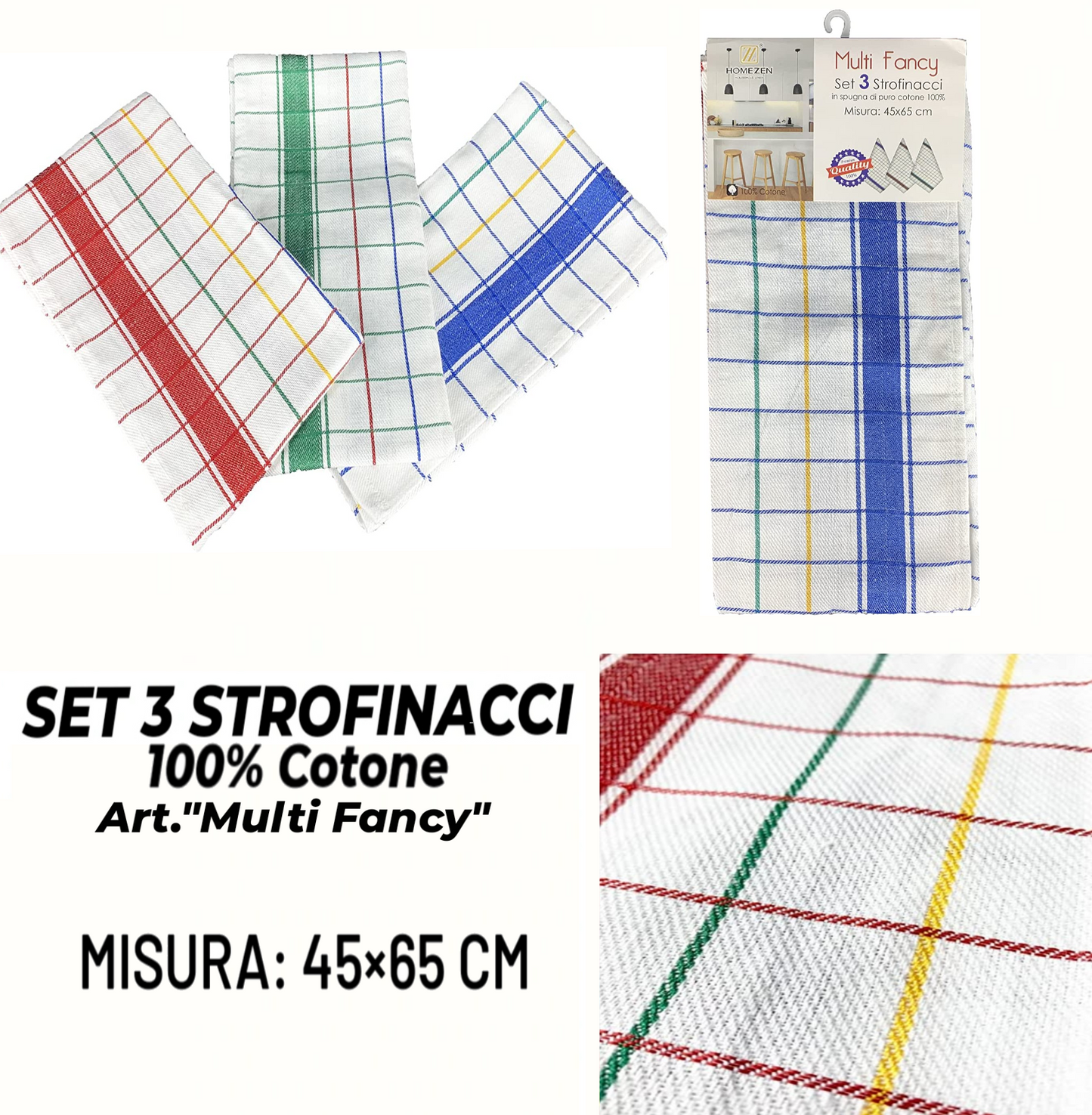 Set da 3 Strofinacci in 100% Cotone "Multi Fancy"